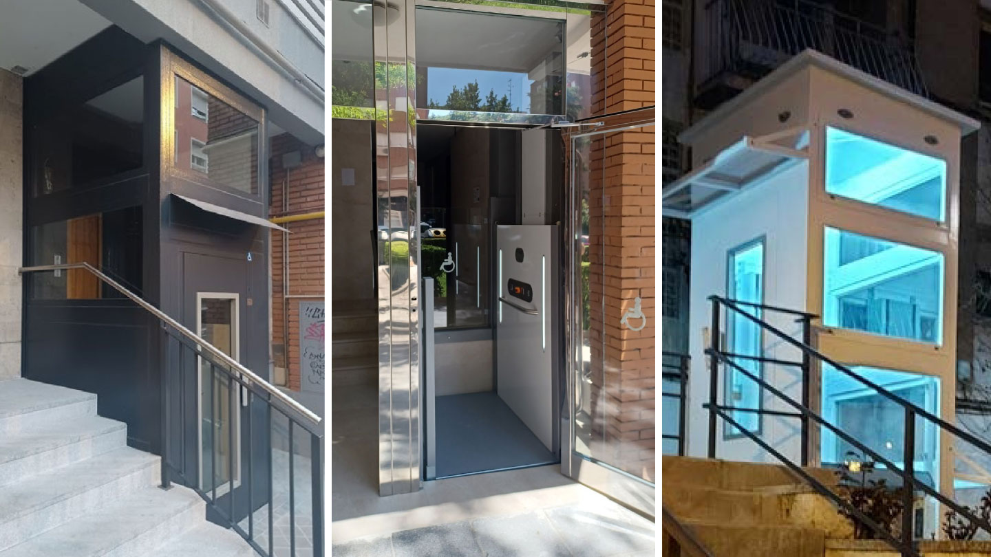 Tres plataformas elevatórias exteriores